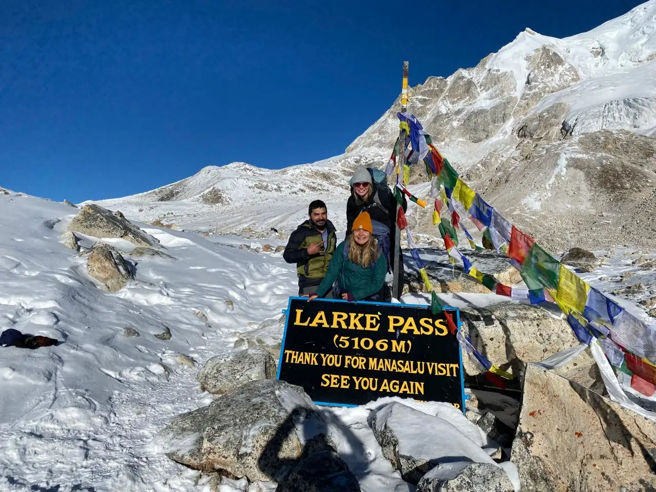 Dutch-guest-at-Larkey-La-Pass_with-guide - visit view nepal trek