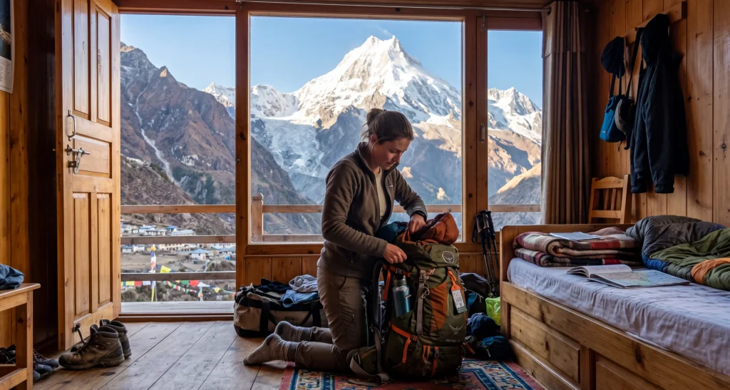 guest-managing-the-rucksack-for-Larkya-La-Pass