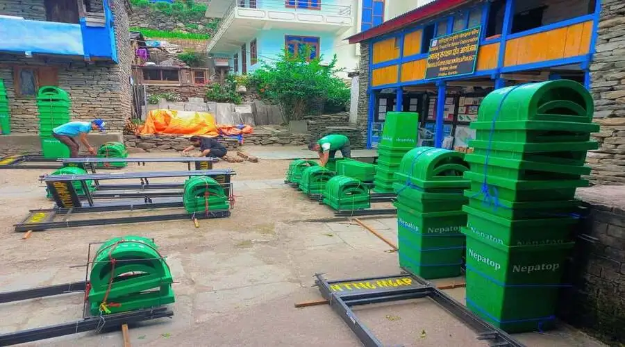installation-of-dustbins in manaslu conservation area visit view nepal trek-